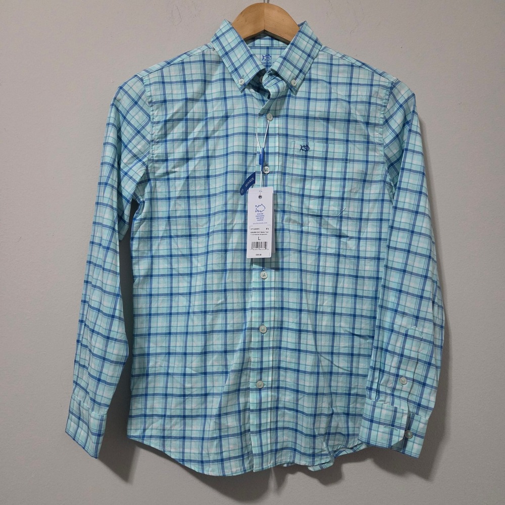 Southern Tide Boys Baltic Teal Palermo Plaid‎ Sportshirt NWT Size L 12-14 9876